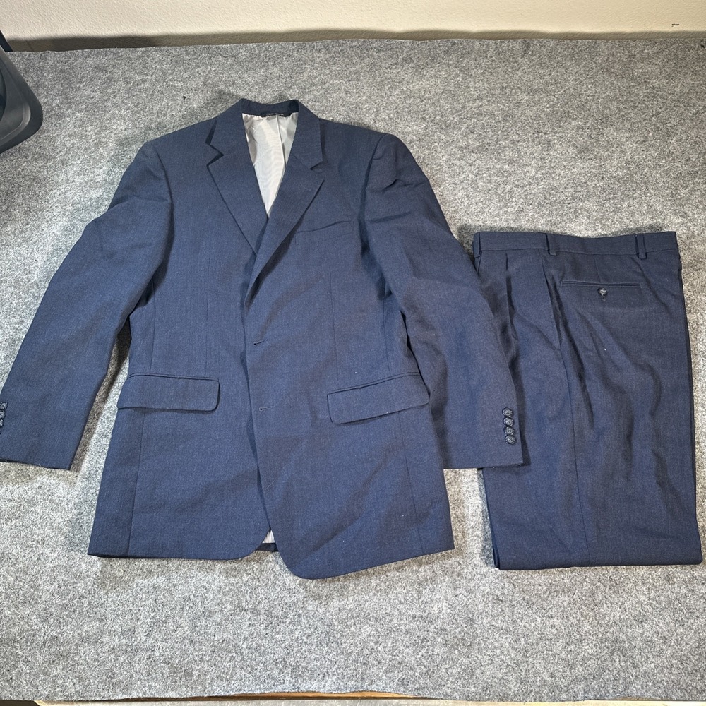 JOS A BANK Signature WOOL SILK LINEN Suit Men's 41L X 35L Blue Glen Plaid Check